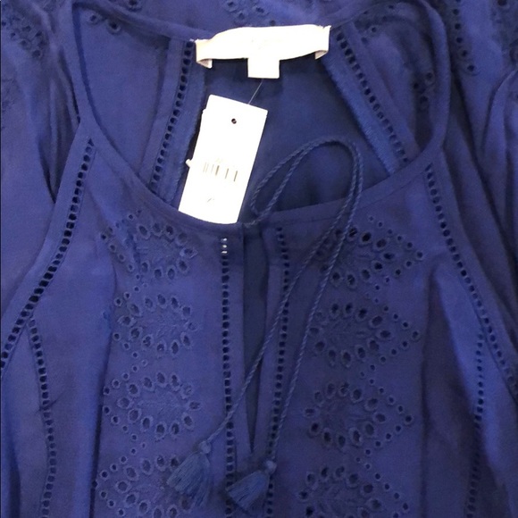 LOFT szXS deep blue eyelet lace sleeveless dress - Picture 5 of 6